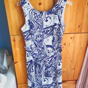 Linea Domani Navy & White Patterned Lined Sleeveless Sheath Dress size 6